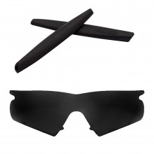 Walleva Mr.Shield Polarized Black Replacement Lenses with Black Earsocks for Oakley M Frame Hybrid Sunglasses
